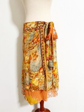 Floral Silk Reversible Full Wrap Skirt One Size